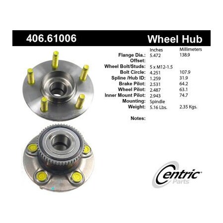 Centric C-Tek Standard Hub and Bearing Assembly; With ABS Tone Ring, C-Tek 406.61006E